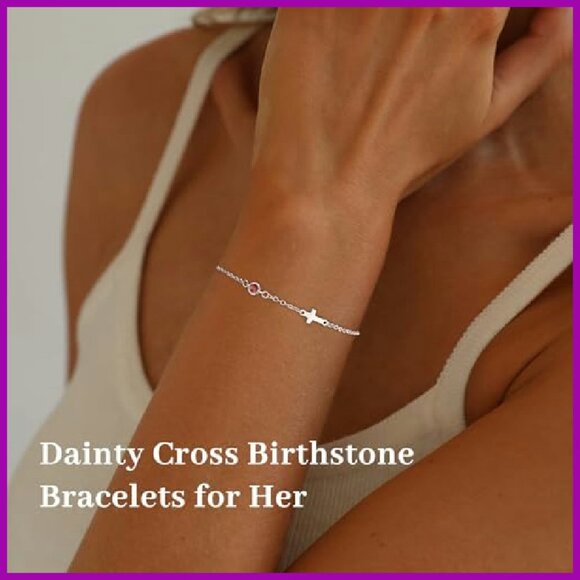 Adjustable Cross Birthstone Bracelet 14k Gold Plated Stainless Steel Link Chain - Picture 3 of 8